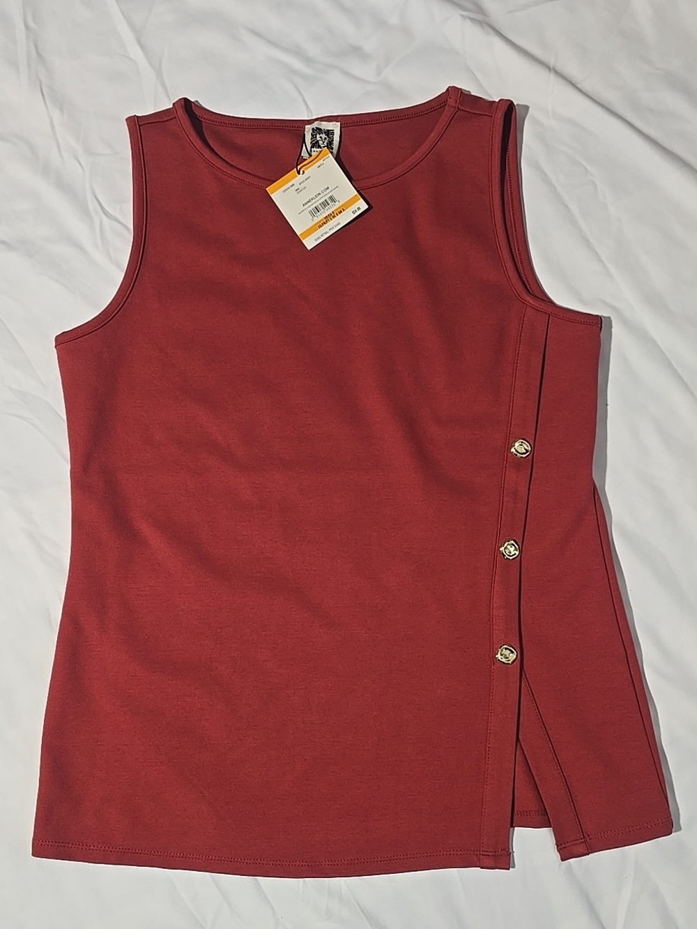 Anne Klein Brick Red Side-Button Tank Top